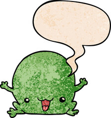 cartoon frog and speech bubble in retro texture style