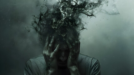 mental disorder illustration dark male silhouette, generative ai