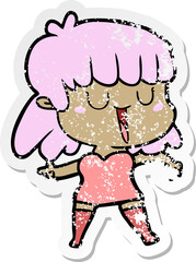 distressed sticker of a cartoon woman