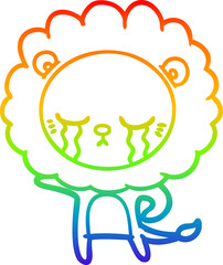 rainbow gradient line drawing crying cartoon lion