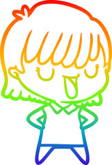 rainbow gradient line drawing cartoon woman