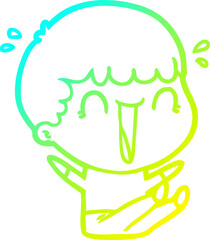 cold gradient line drawing laughing cartoon man