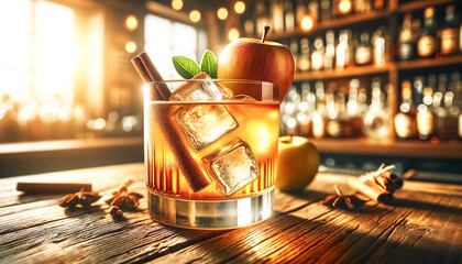Autumnal Bliss: Apple Cider Cocktail Autumnal Bliss: Apple Cider Cocktail - obrazy, fototapety, plakaty