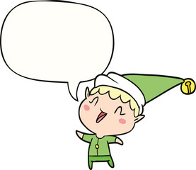 cartoon happy christmas elf and speech bubble