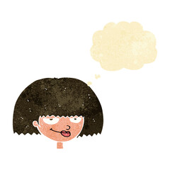 cartoon mean female face with thought bubble