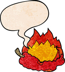 cartoon hot chili pepper and speech bubble in retro texture style