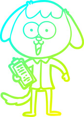 cold gradient line drawing cute cartoon dog wearing office shirt
