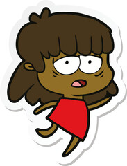 sticker of a cartoon tired woman