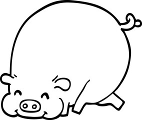 line drawing cartoon fat pig