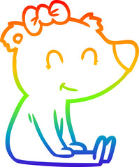 rainbow gradient line drawing sitting female bear cartoon