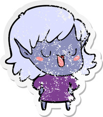 distressed sticker of a cartoon elf girl