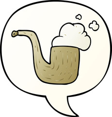 cartoon old smoking pipe and speech bubble in smooth gradient style