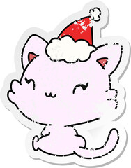 christmas distressed sticker cartoon of kawaii cat