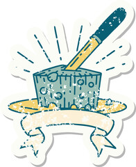 grunge sticker of tattoo style plate of cheese