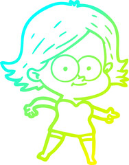 cold gradient line drawing happy cartoon girl