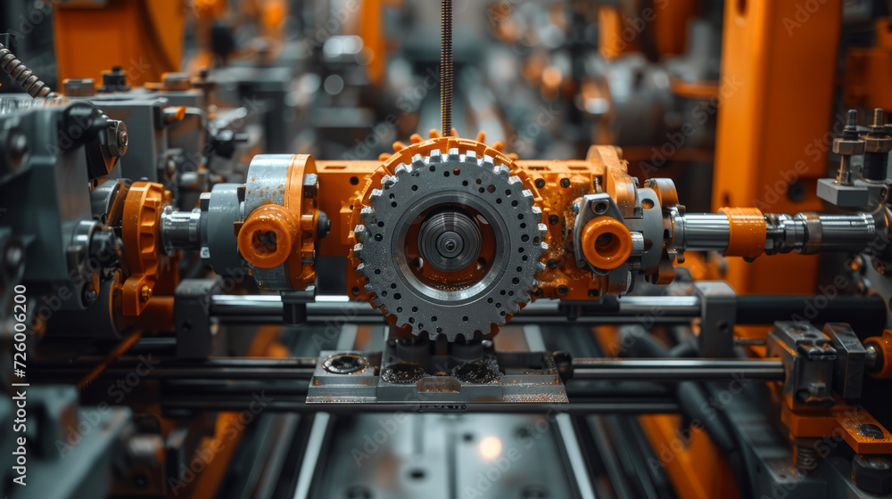 Poster overhead view of engineer tuning 3d printer in the factory, generative ai