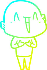 cold gradient line drawing happy cartoon bald man