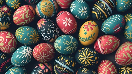 Fototapeta na wymiar Easter Eggs with seamless ornament pattern