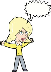cartoon woman gesturing with speech bubble