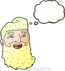 cartoon man with beard laughing with thought bubble