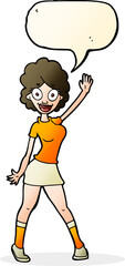 cartoon woman dancing with speech bubble