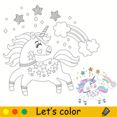 Unicorn with rainbow coloring pages for kids