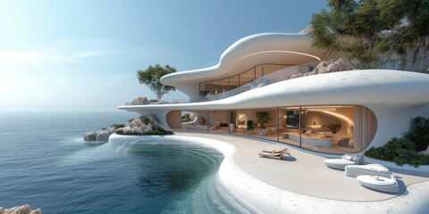Terrace over the sea, Unfurnished, Futuristic, generative ai