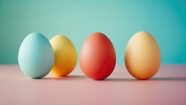 Multi-colored eggs on a blue background. Easter concept