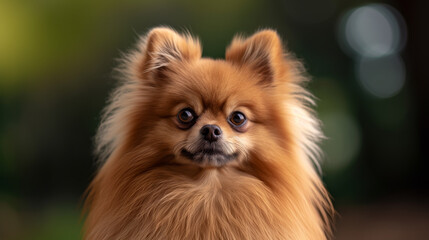 Fototapeta premium Outdoor portrait of a pedigree Pomeranian dog. Looking forward.
