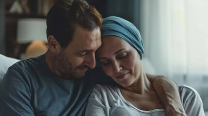husband supporting his wife in a challenging battle against cancer generative ai