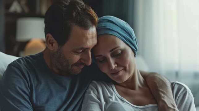 husband supporting his wife in a challenging battle against cancer generative ai