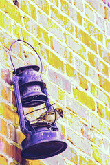 Spring Bird Perched in a Rusty Antique Lantern Hung from an Old Brick Wall (filtered photo) - Happy Valentines Day! Love Bird, You Light me Up, This Little Bird of Mine