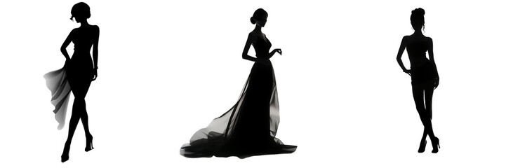 Black silhouette of a slender woman on a transparent background