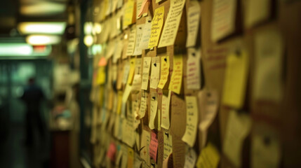 A message board in the ships common area filled with encouraging notes and quotes reminding the crew to stay strong and support each other through tough times.