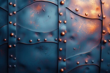 Blue and gold metallic panels, secured with robust rivets, exuding the strength of armor.., mettalic background