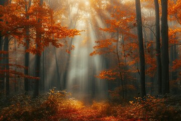 Obraz na płótnie Canvas beauty of a misty autumn morning in a dense forest