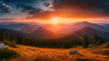 Panorama of Sunset in Tatra Mountains in Zakopane. - obrazy, fototapety, plakaty