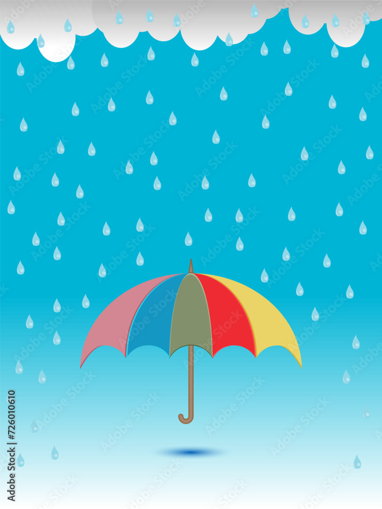 Wall mural cloud with rain drop on umbrella copyspace for text