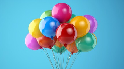 bright, multicolored, helium-filled flying balloons, solid background generative ai