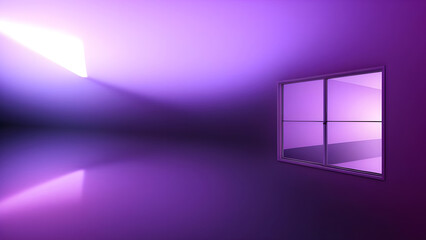 purple light shining through a window in a room with a purple wall
