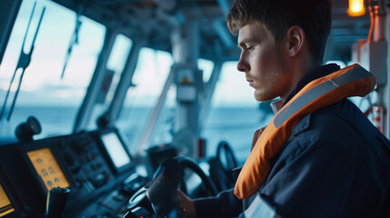 Despite the challenging and constantly changing environment the third engineer remains focused and dedicated to ensuring the safety and reliability of the ships machinery.