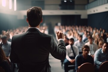 Man Standing in Front of Crowd of People - obrazy, fototapety, plakaty