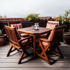 Rustic Wooden Table and Chairs on Deck