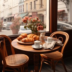 Table With Croissants and Coffee
