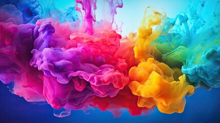 Color drops in water, abstract color mix, colored background, art, ink color mix paint falling on water