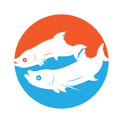 Salmon, fish and fishing, logo template. Underwater world, river and marine life, nature, vector design, illustration