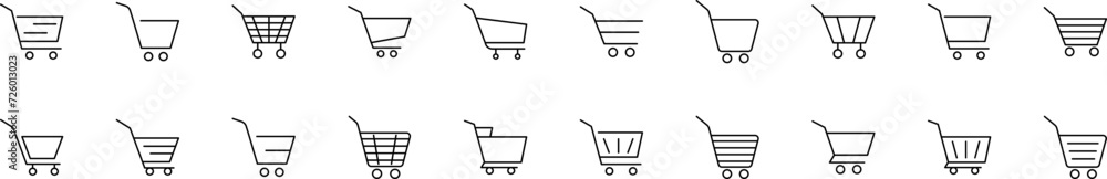 Poster collection of thin line icons of shopping carts. linear sign and editable stroke. suitable for web s