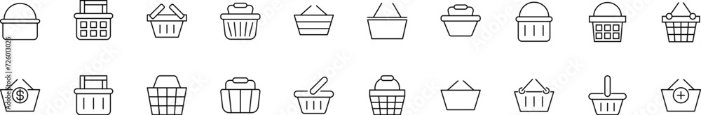 Poster collection of thin line icons of shopping basket. linear sign and editable stroke. suitable for web 