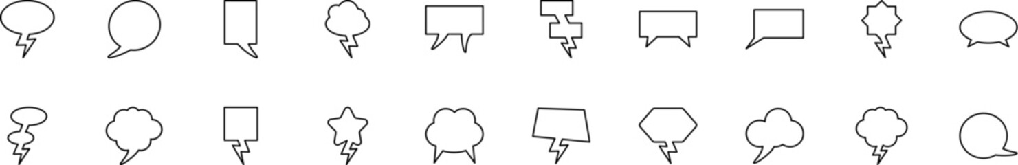 Collection of thin line icons of speech bubbles for design. Linear sign and editable stroke. Suitable for web sites, books, articles - obrazy, fototapety, plakaty