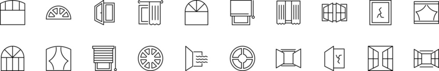 Collection of thin line icons of windows. Linear sign and editable stroke. Suitable for web sites, books, articles